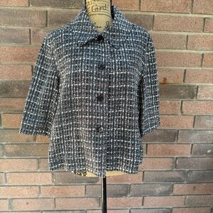 Investments Black and White with Hints of Pink Tweed Blazer Size 12